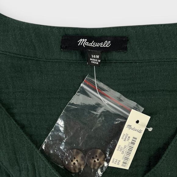 Madewell Plus Lightspun Button-Front Midi Dress Dark Palm Size 16W NEW - Picture 4 of 7